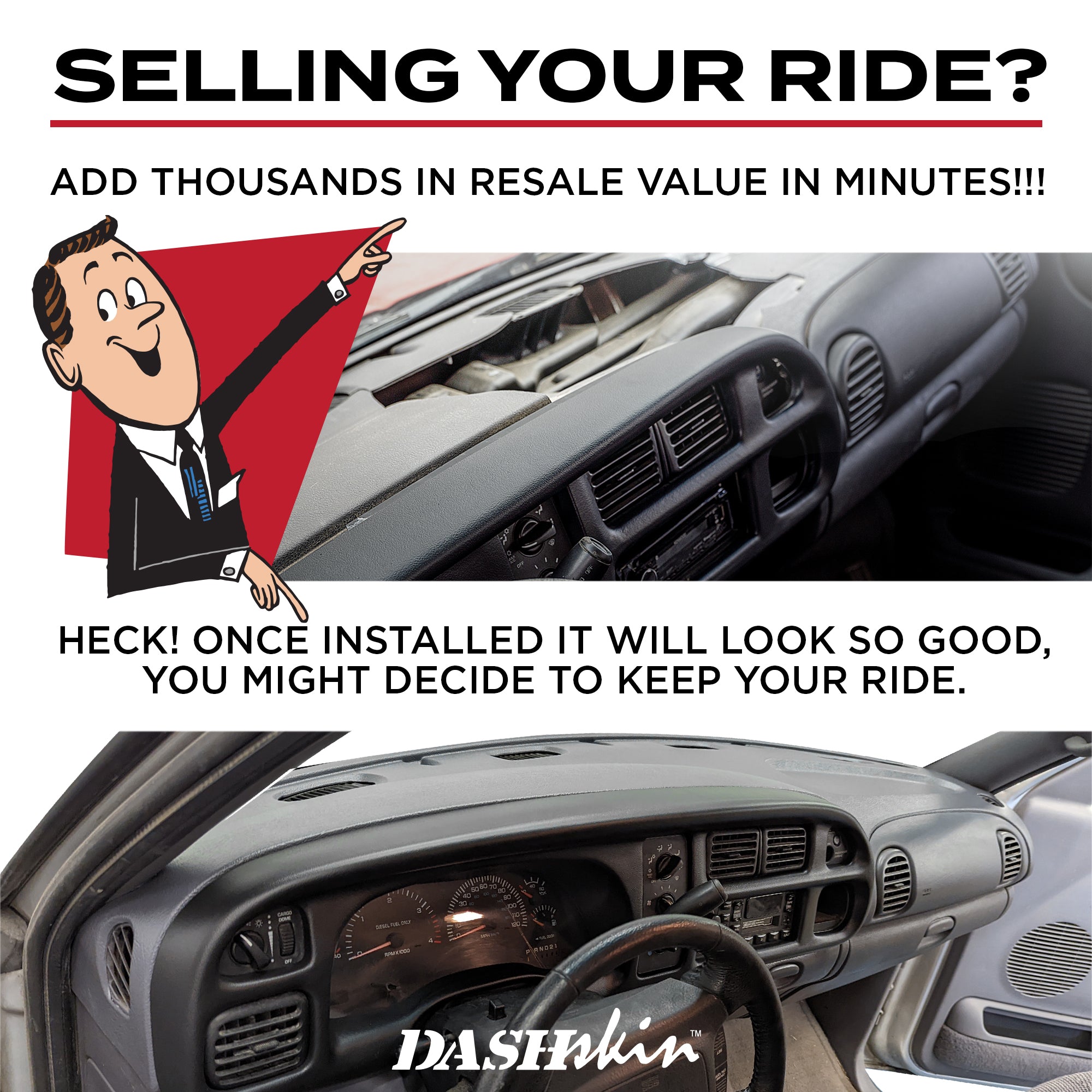 1998-2001 Dodge Ram 1500 (98-02 Ram 2500/3500) Molded Dash Cover - DashSkin