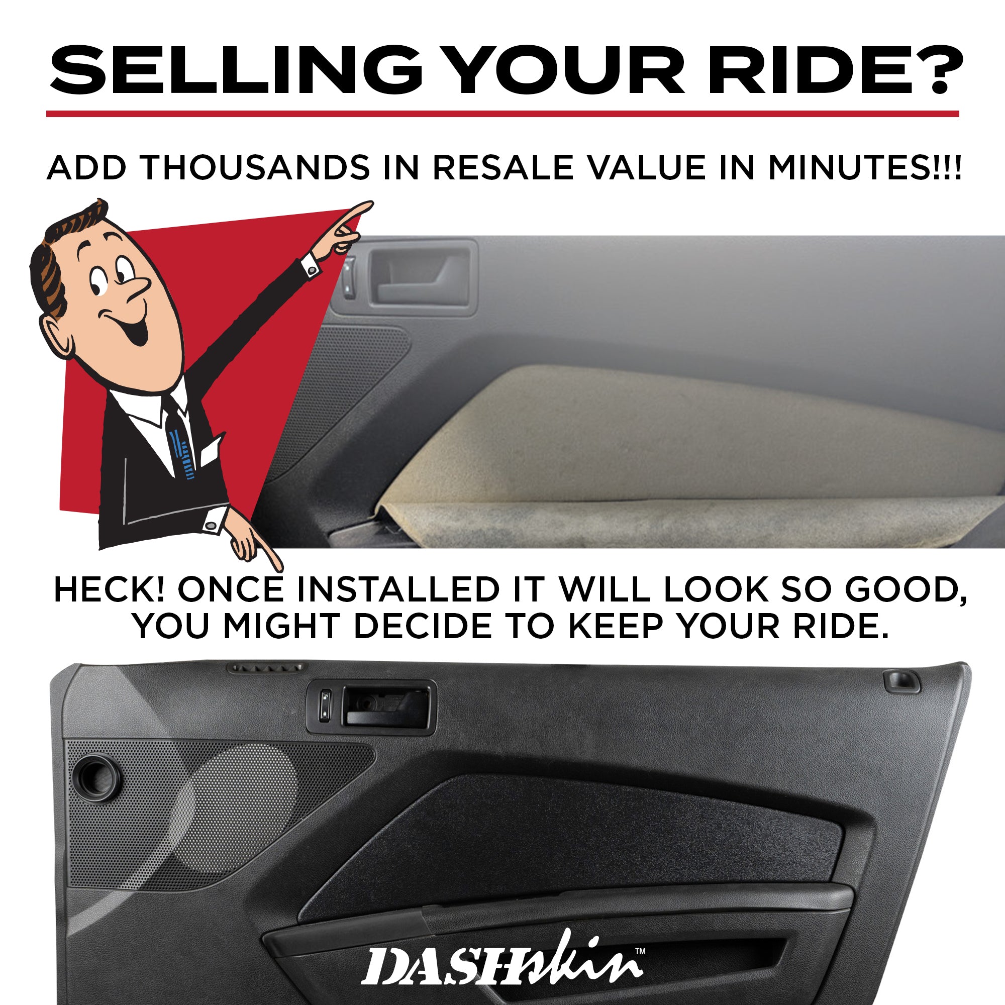 2010-2014 Ford Mustang Molded Door Panel Inserts (Left+Right Pair) - DashSkin